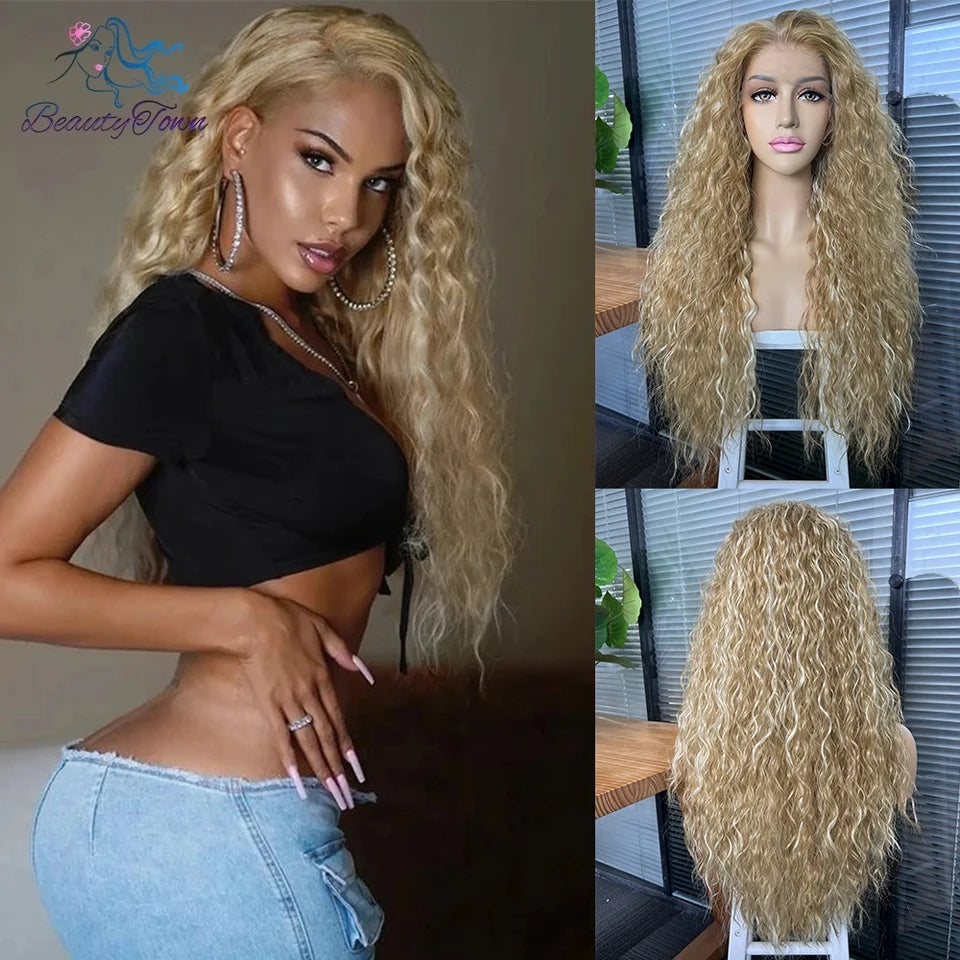 STACEY SARIŞIN IŞILTILI KIVIRCIK PROTEIN FIBER SENTETİK DANTEL PERUK ÜNİTESİ