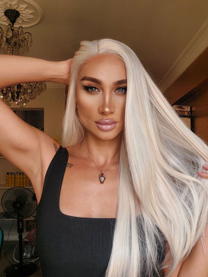 STEFANI BUZ BEYAZI DÜZ PROTEİN FİBER SENTETİK DANTEL PERUK