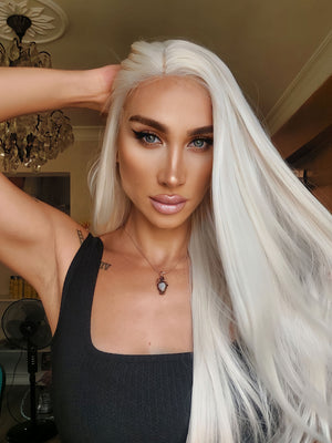 STEFANI BUZ BEYAZI DÜZ PROTEİN FİBER SENTETİK DANTEL PERUK