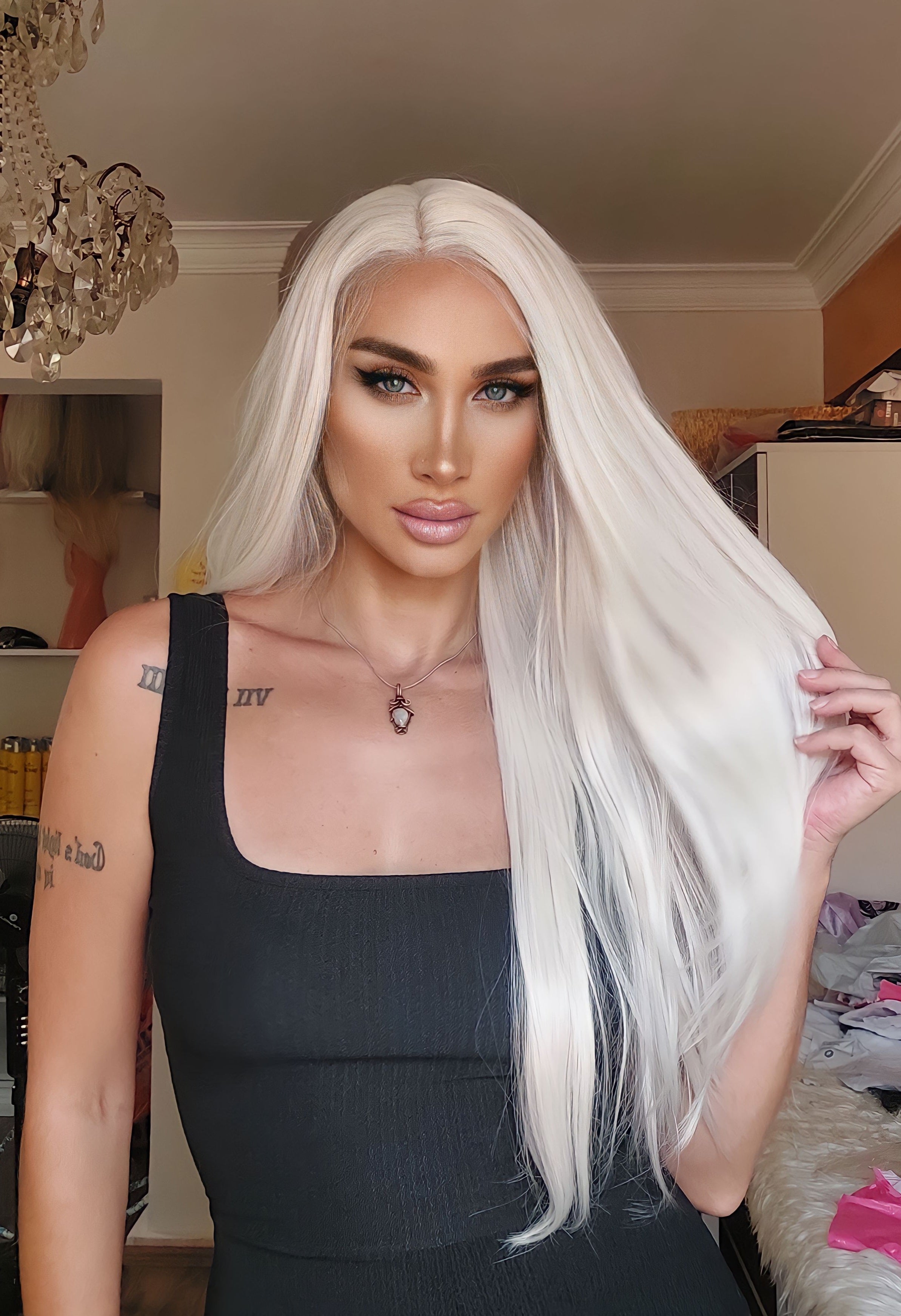 STEFANI BUZ BEYAZI DÜZ PROTEİN FİBER SENTETİK DANTEL PERUK