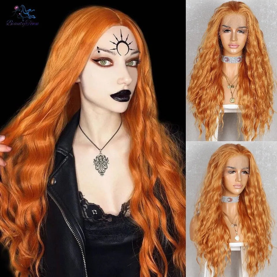 HAYLEY ZENCEFİL BAKIR DALGALI  PROTEİN FİBER SENTETİK DANTEL PERUK