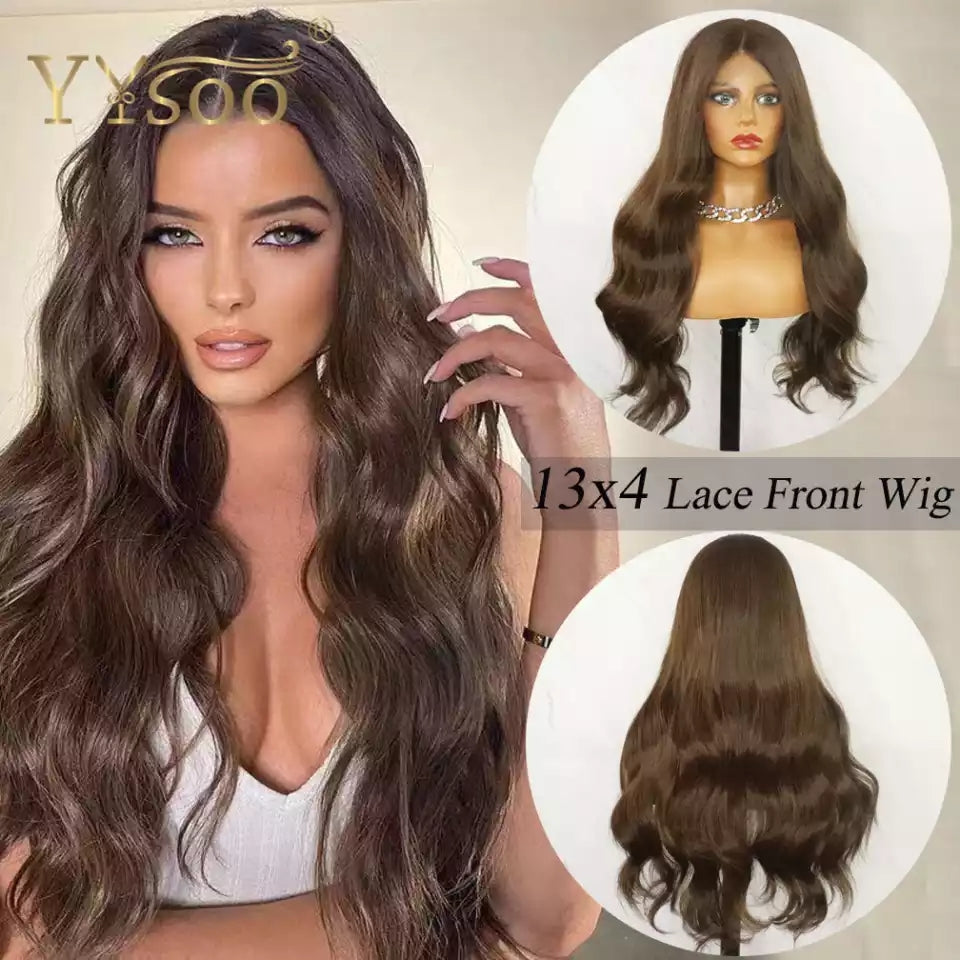 CHLOE NATUREL DALGALI KUMRAL KAHVERENGİ PROTEİN FİBER SENTETİK DANTEL PERUK ÜNİTESİ