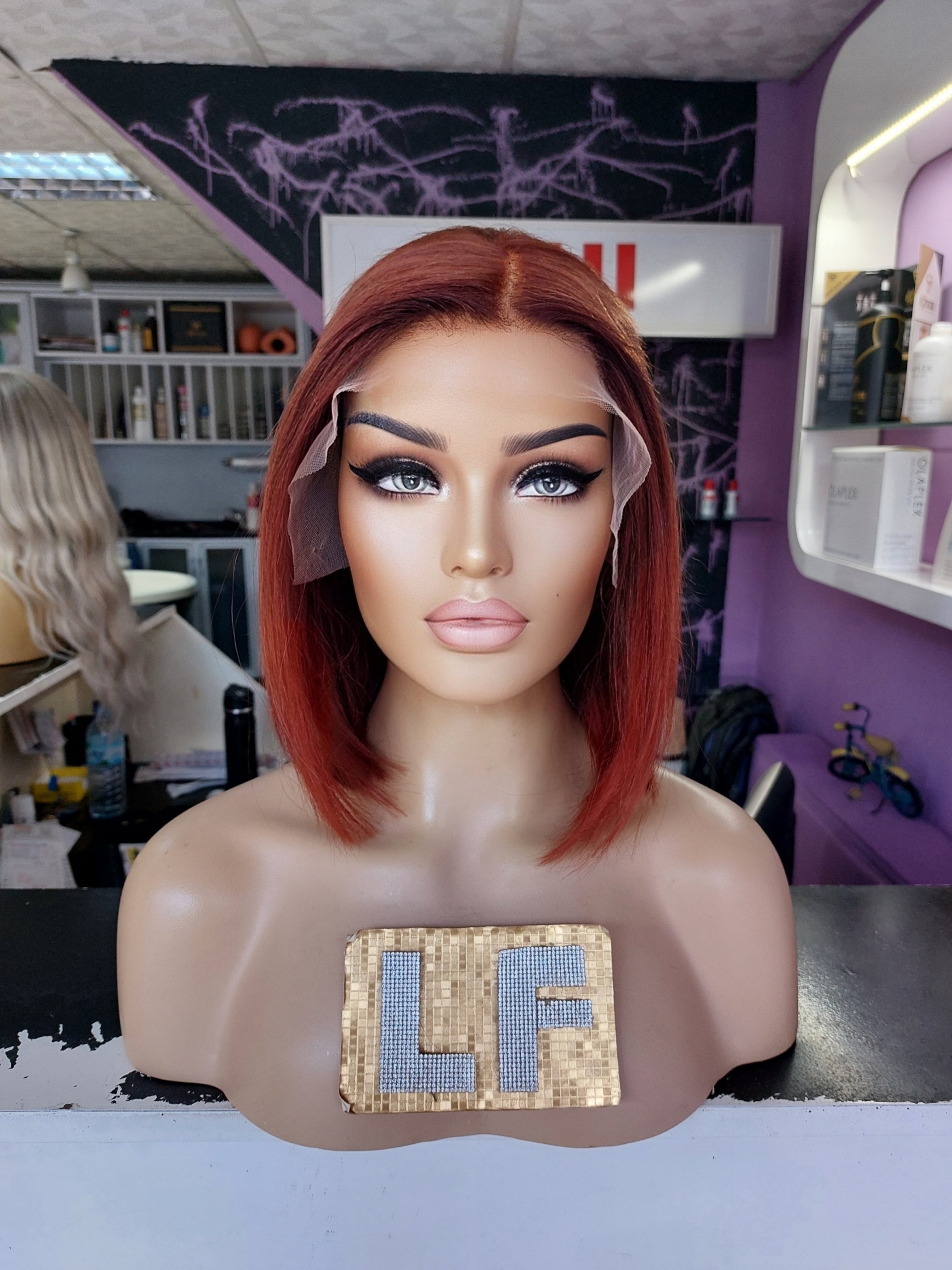 AMBER BAKIR KIZIL BOB STİL DANTEL PERUK ÜNİTESİ