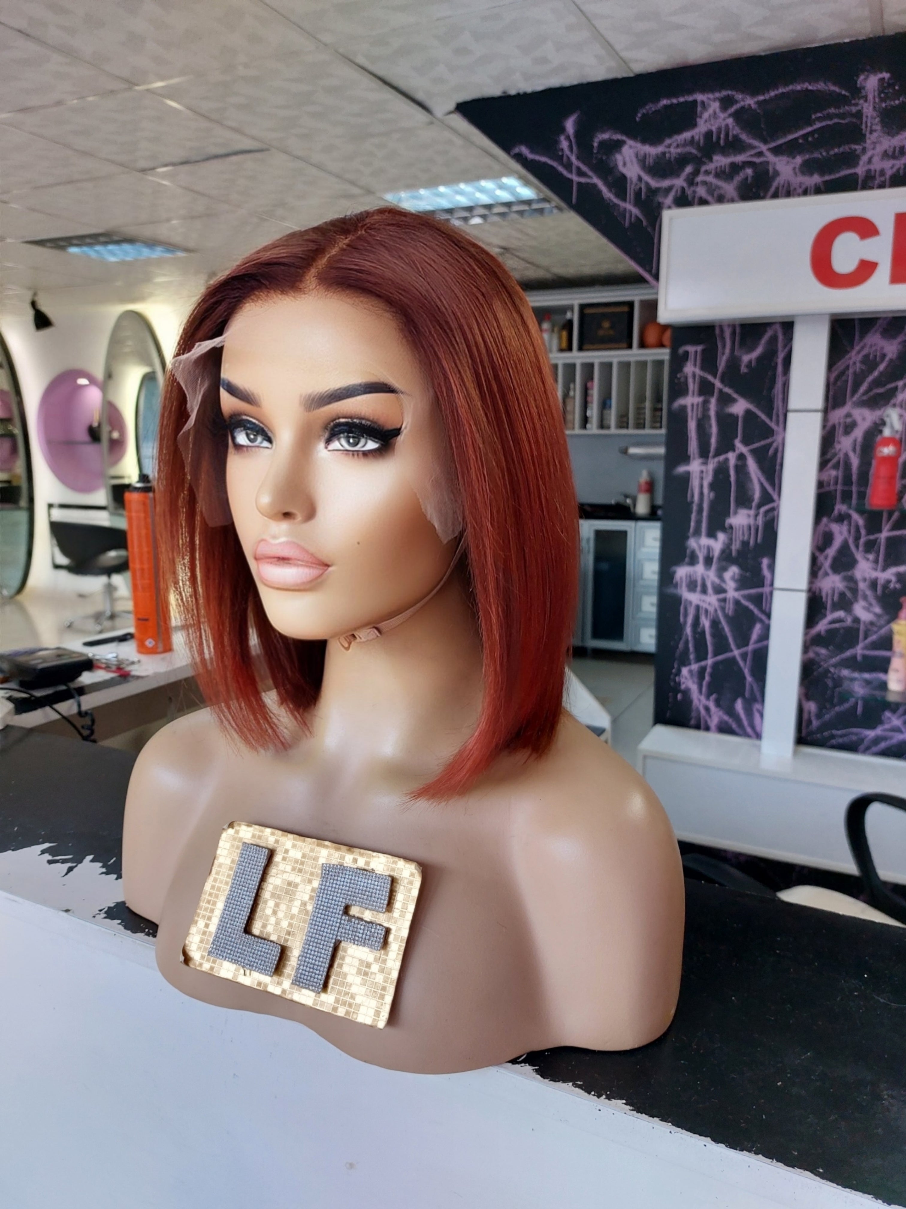 AMBER BAKIR KIZIL BOB STİL DANTEL PERUK ÜNİTESİ
