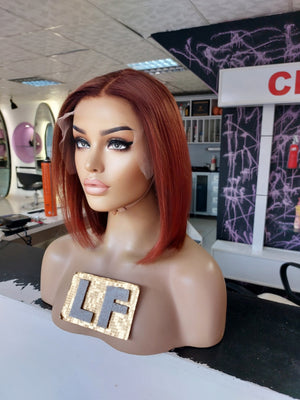 AMBER BAKIR KIZIL BOB STİL DANTEL PERUK ÜNİTESİ