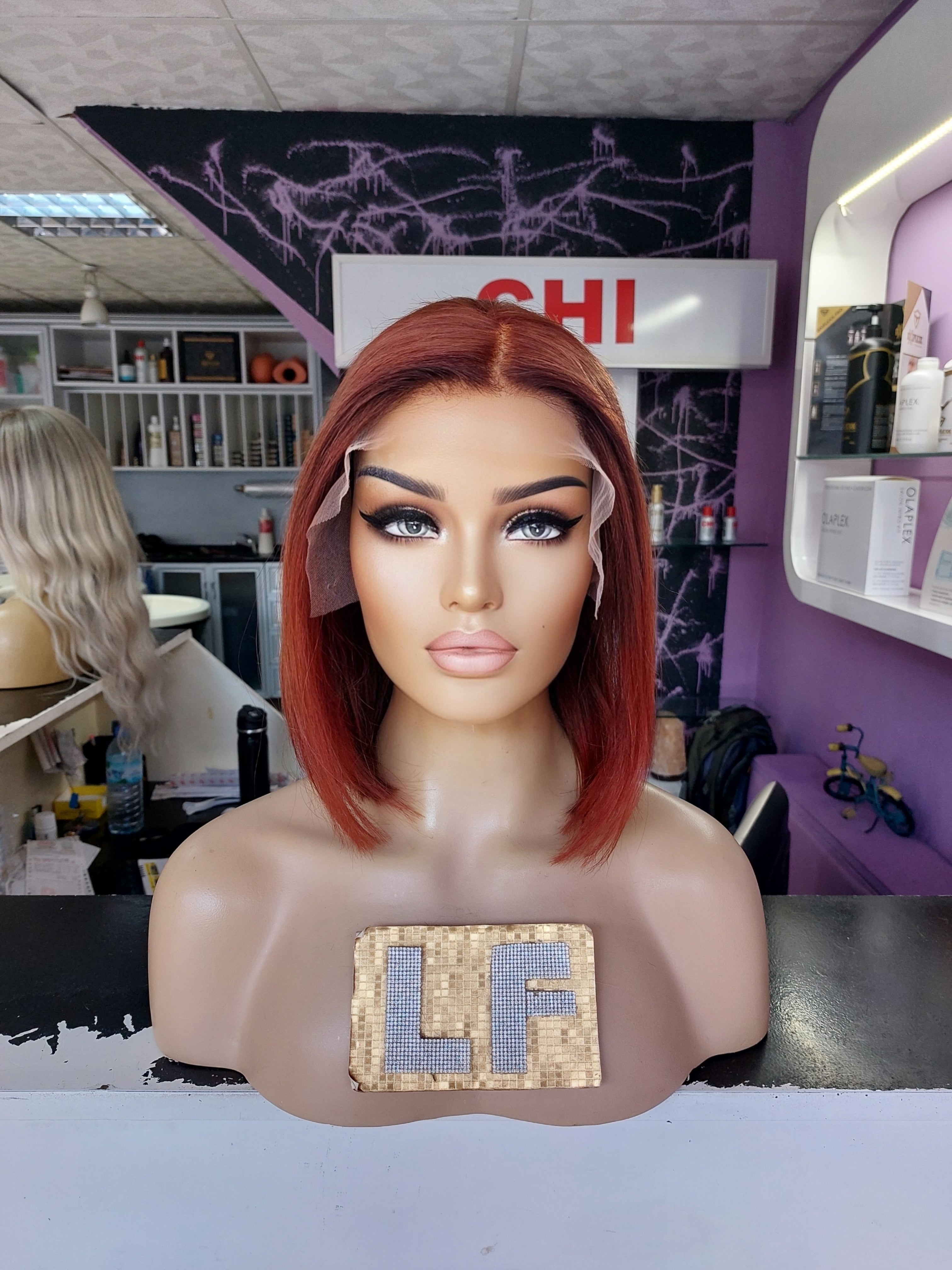 AMBER BAKIR KIZIL BOB STİL DANTEL PERUK ÜNİTESİ