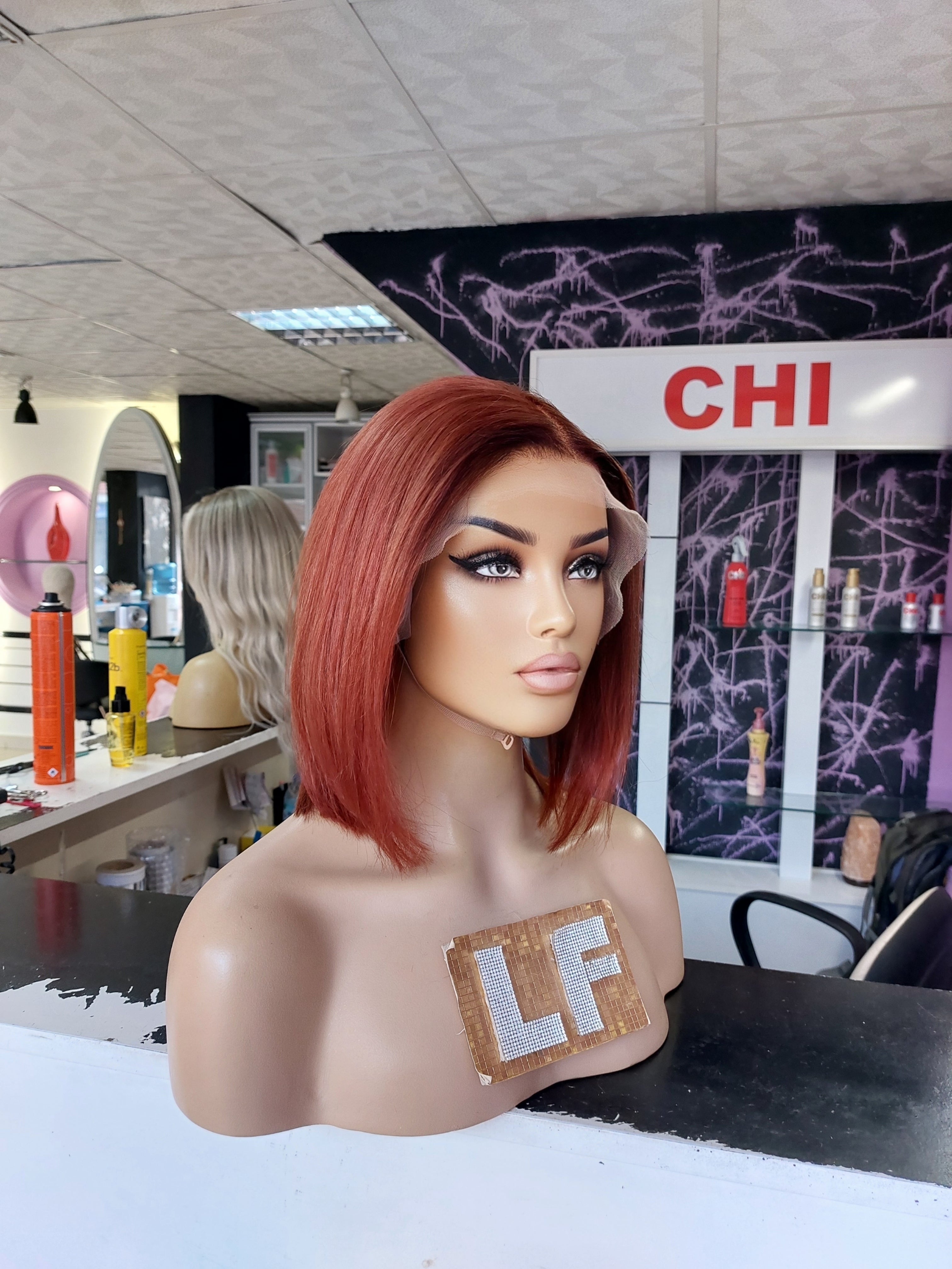 AMBER BAKIR KIZIL BOB STİL DANTEL PERUK ÜNİTESİ