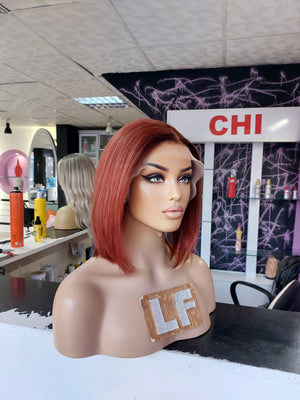 AMBER BAKIR KIZIL BOB STİL DANTEL PERUK ÜNİTESİ