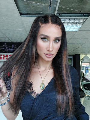 ARABELLA KOYU KAHVE DÜZ DOKULU IŞILTILI DANTEL PERUK ÜNİTESİ