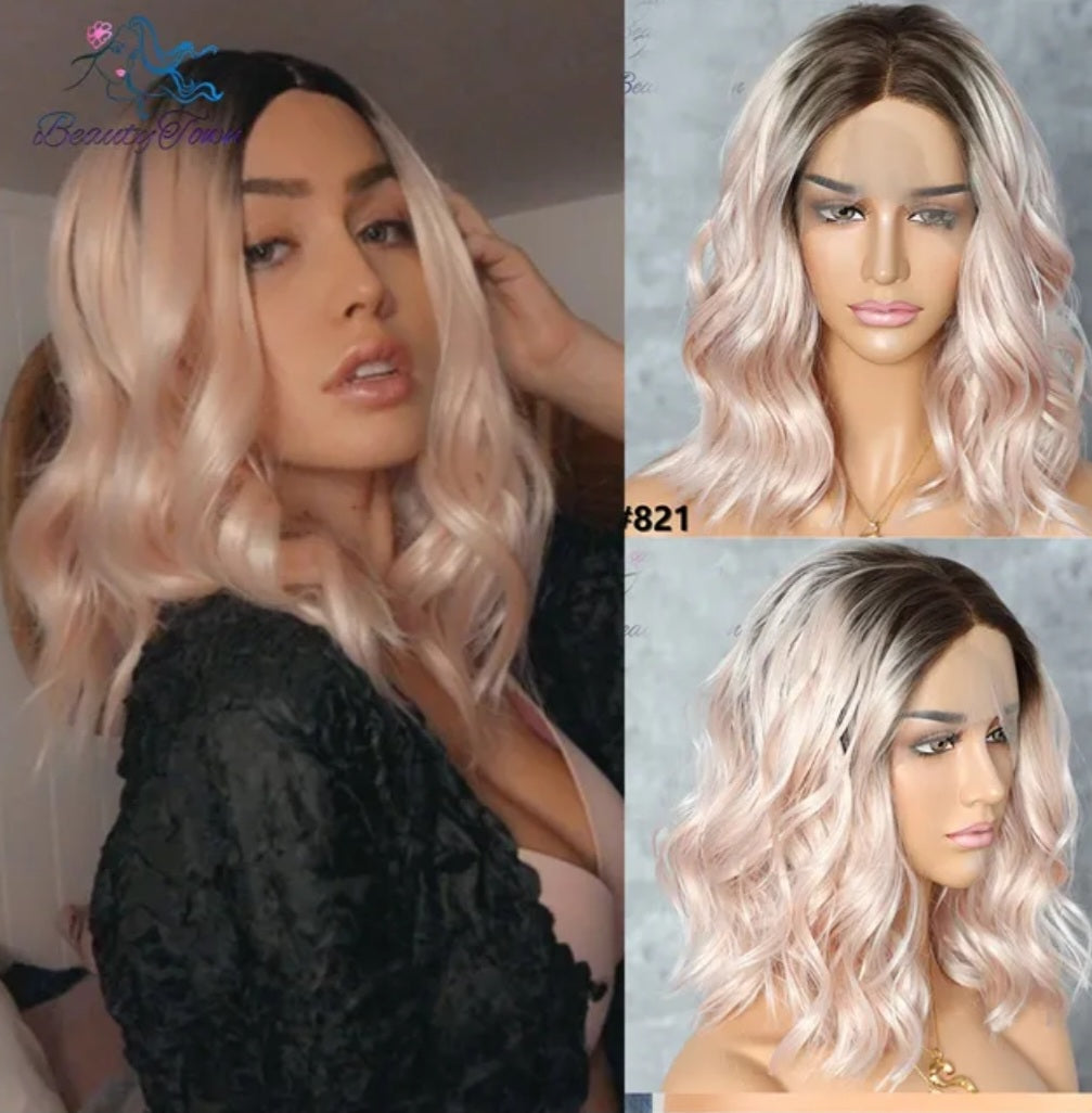 SIRIUS PASTEL PEMBE DALGALI BOB STİL PROTEİN FİBER SENTETİK DANTEL PERUK